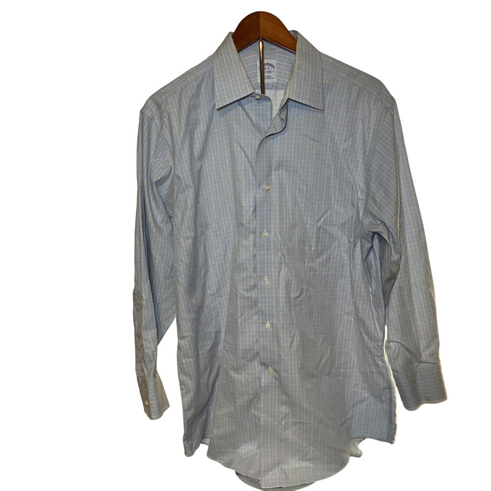 Brooks Brothers Mens 16/32Non Iron Button Down Shirt 16 32 Blue Plaid Dress Work
